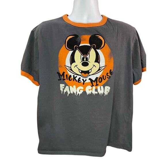 Disney Parks Vampire Mickey Mouse Fang Club Shirt Men’s Size Large Gray Orange - Picture 1 of 9